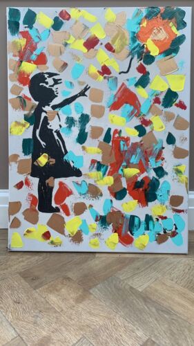 Girl With Balloon Like Banksy Oil Painting On Canvas 60 X 45cm Fun Day Ahead