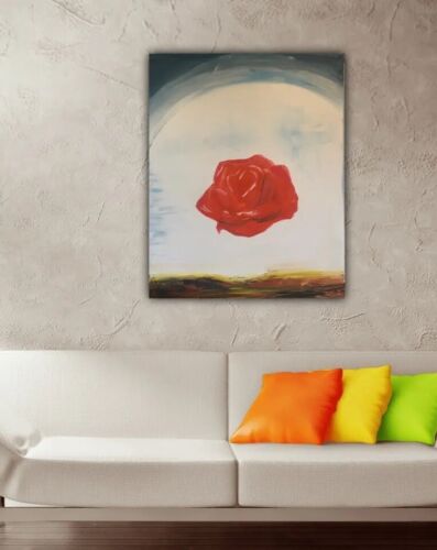 Salvador Dali Surrealist Large Oil Painting On Canvas 50X40cm Meditative Rose study