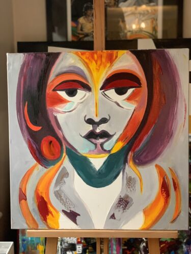 Abstract Original Oil Painting On Deep Canvas 60x60cm Morfeo portrait