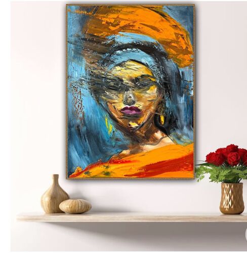 Original Abstract Oil Painting On Canvas 62x46cm Fashion Queen II African Art portrait
