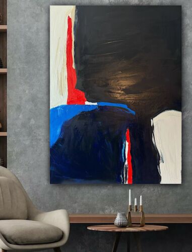 Oka Design Contemporary Abstract Original Oil Painting On 80x60cm Canvas Indigo