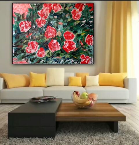 Richter Abstract Impressionist Style Original Oil Painting 100x76cm Red bush roses