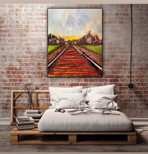 Richter StyLe Abstract original Oil Painting On Canvas 76 X 62cm Train Tracks