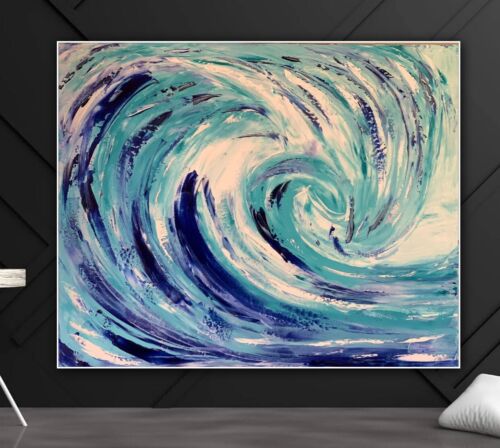 Large Abstract Impressionist Original Oil Painting On 50 X60cm Canvas ‘Waves’