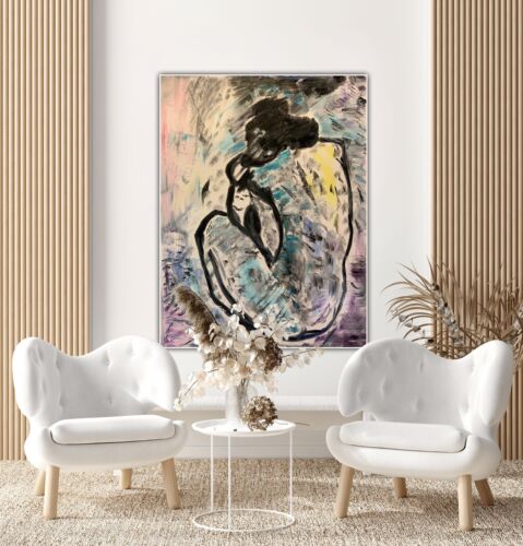 Large Abstract Style Original Oil Painting 100X76cm Blue Nude available now study