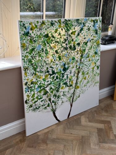 Framed Monet Style Original Abstract Oil Painting On Canvas 100x100cm Emerald Bloom Oka floral
