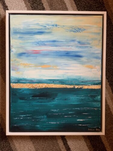 Framed Richter Style Oil Painting On deep Canvas 50x60cm Gold leaf ‘Seascape’