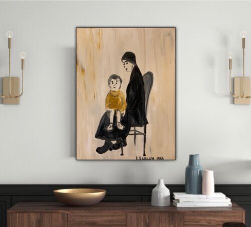 L.S. Lowry Abstract Oil Painting On Canvas 30X40cm Mother & Child Ready To Hang