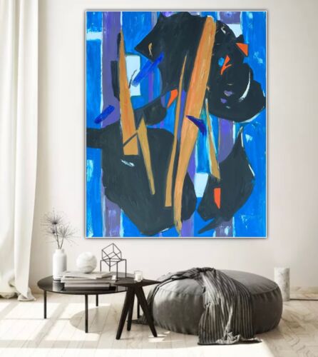 Pollock Style Original Abstract Oil Painting On 100x80cm Canvas Blue Level Sale