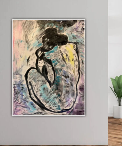 Large Abstract Style Original Oil Painting 100X76cm Blue Nude available now study