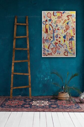 Large Abstract Original Oil Painting On 100x80cm canvas Graffiti Art Love Wins