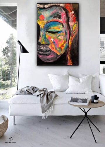 Impressionist Original Abstract Oil Painting On Canvas 90x60cm Buddha Art Happy