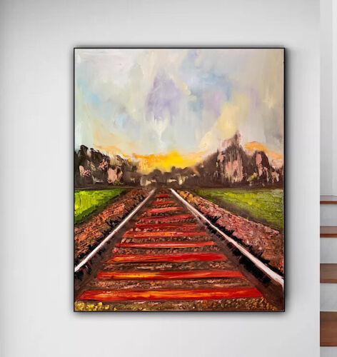 Richter StyLe Abstract original Oil Painting On Canvas 76 X 62cm Train Tracks