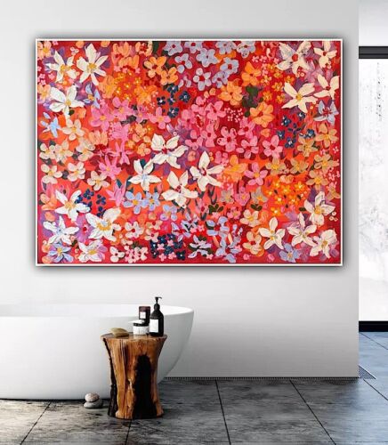 Framed Original Abstract Oil Painting On Canvas 121x92cm Summer Garden Textured floral