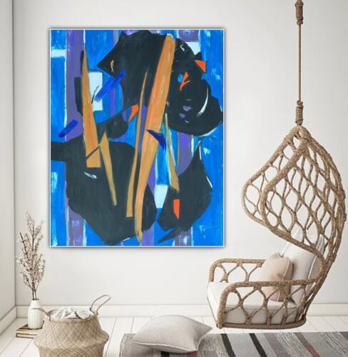 Pollock Style Original Abstract Oil Painting On 100x80cm Canvas Blue Level Sale