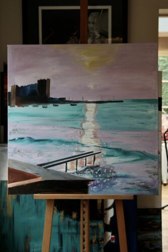 richter style Original Abstract Oil Painting On Canvas 80x80cm Early Morning seaside