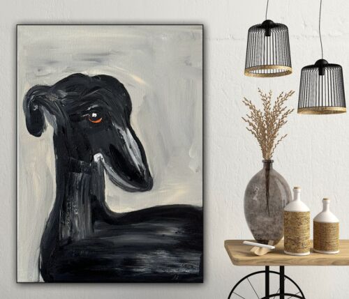 Original Abstract Oil Painting On 30x40cm Canvas Toupe Background Grayhound dog