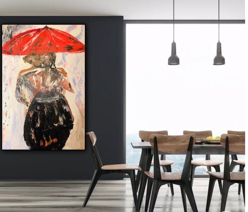 Richter Style Original Abstract Oil Painting On 90x60cm canvas Woman in the rain