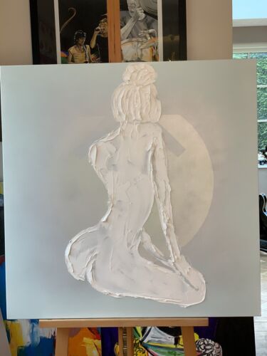 Richter Style Original Abstract Oil Painting On 80x80cm Canvas Pure White ‘Nude’