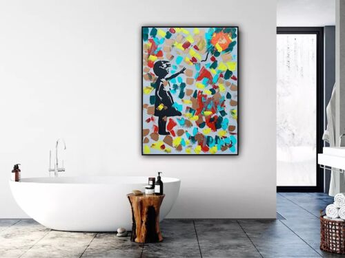 Girl With Balloon Like Banksy Oil Painting On Canvas 60 X 45cm Fun Day Ahead