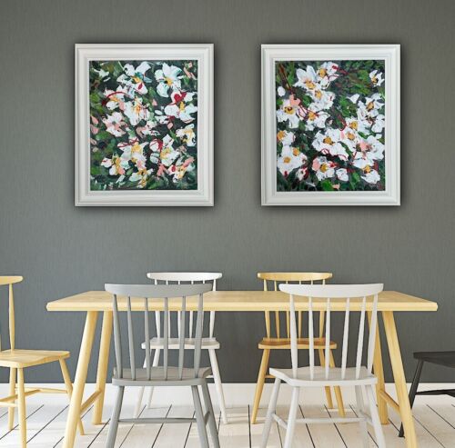 Framed Oka Original Abstract Oil Painting Canvas 70x60cm White Roses Spread II