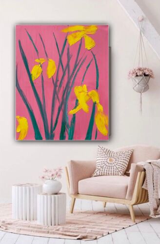 Large Richter Abstract Original Oil Painting On Canvas 76x60cm Yellow Flowers