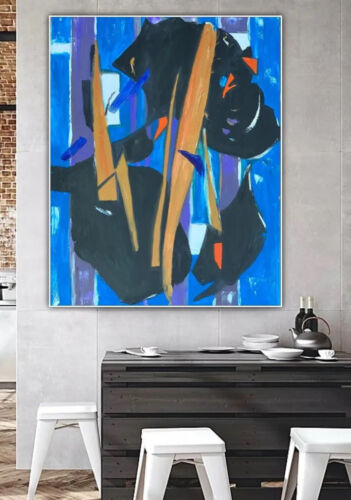 Pollock Style Original Abstract Oil Painting On 100x80cm Canvas Blue Level Sale