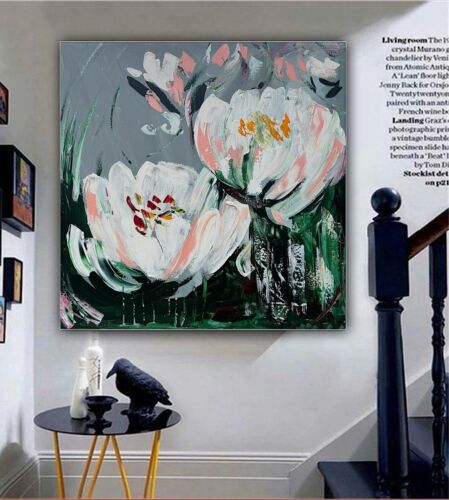 Framed Contemporary Abstract Original Oil Painting On 80x80cm Canvas White Tulips
