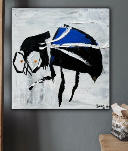 Contemporary Abstract Original Oil Painting On Canvas 40 X40cm La Mosca’ The Fly animal