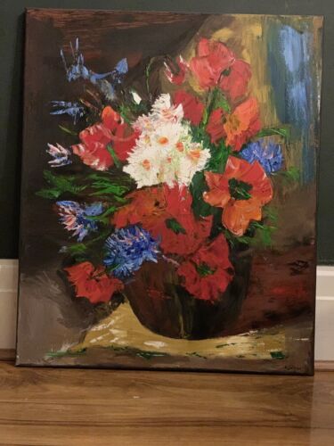 Renoir Original Abstract Oil Painting On Canvas 50X60cm Playful Flowers In Oka