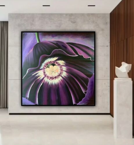 Richter Abstract Original Oil Painting On 2cm Canvas 95cm x 95cm Purple Flower