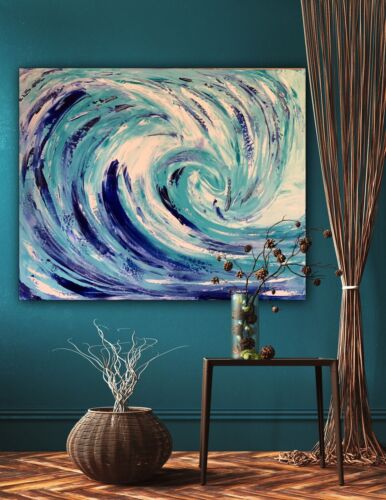 Large Abstract Impressionist Original Oil Painting On 50 X60cm Canvas ‘Waves’