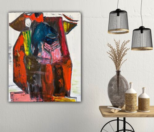 Original abstract Cubism style Oil Painting On Deep 2cm Canvas 50x60cm Owl Tate