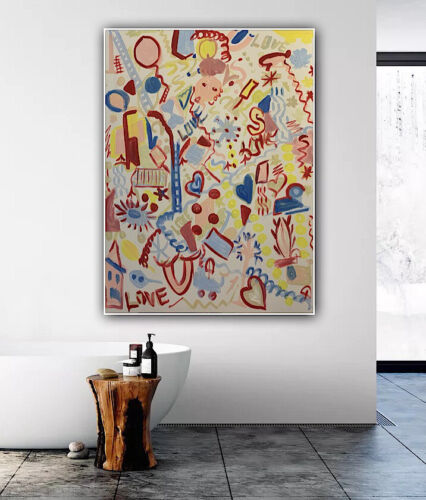 Large Abstract Original Oil Painting On 100x80cm canvas Graffiti Art Love Wins