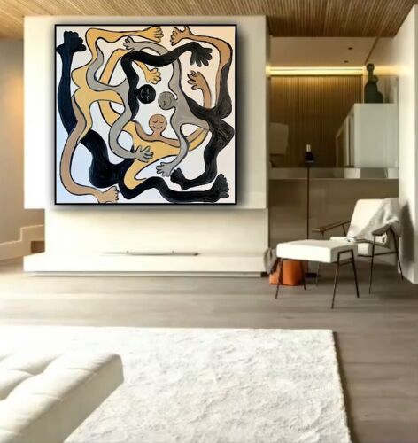 figurative Abstract Original Oil Painting On Canvas 80x80cm Acrobats Dance