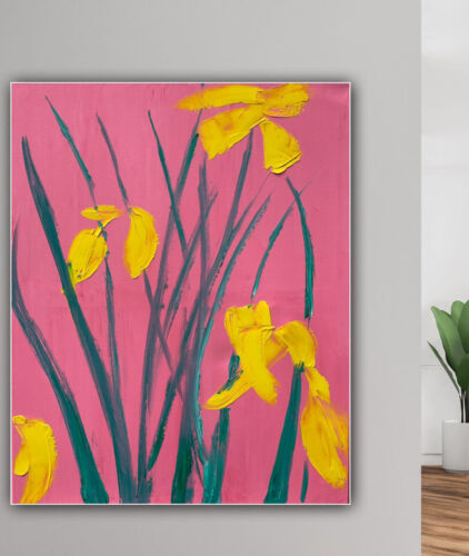 Large Richter Abstract Original Oil Painting On Canvas 76x60cm Yellow Flowers