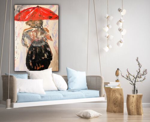 Richter Style Original Abstract Oil Painting On 90x60cm canvas Woman in the rain