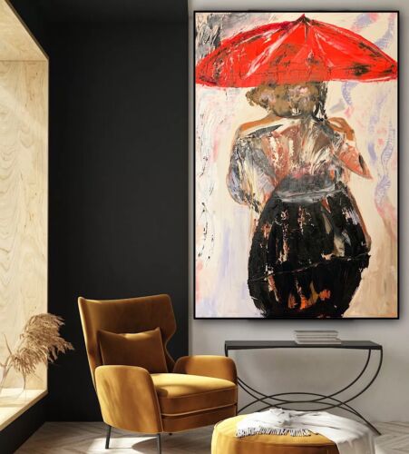 Richter Style Original Abstract Oil Painting On 90x60cm canvas Woman in the rain