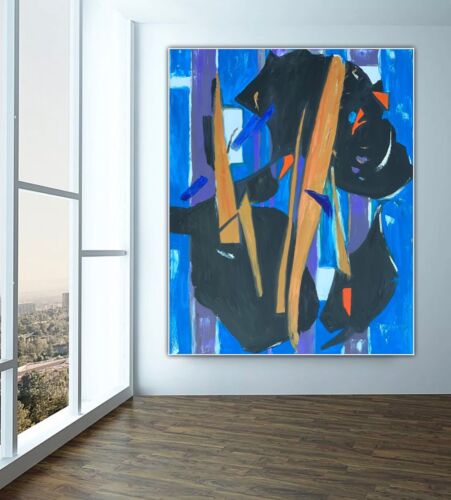 Pollock Style Original Abstract Oil Painting On 100x80cm Canvas Blue Level Sale