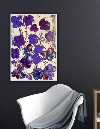 Warhol Style Original Abstract Oil Painting On Canvas 66x44cm Purple Flowers Oka