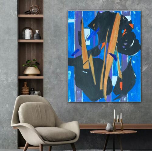 Pollock Style Original Abstract Oil Painting On 100x80cm Canvas Blue Level Sale