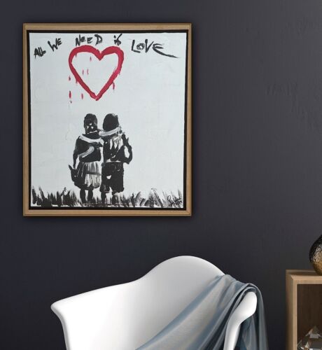 Framed Abstract Original Oil Painting 39x35cm ‘All You Need Love’ Graffiti Art
