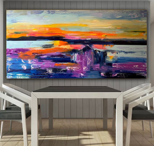 Richter Style Large Original Abstract Oil Painting On Canvas 120x60cm Sunset II seaside