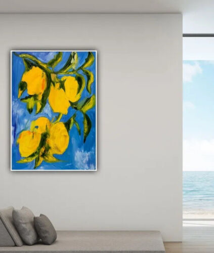 impressionist Abstract Original Oil Painting Canvas 84 X 60cm Lemon Tree In Oka