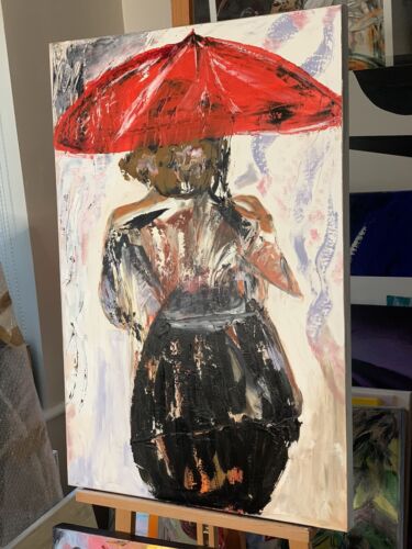 Richter Style Original Abstract Oil Painting On 90x60cm canvas Woman in the rain