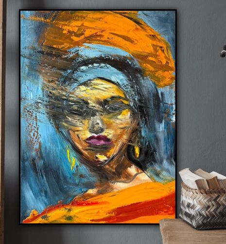 Original Abstract Oil Painting On Canvas 62x46cm Fashion Queen II African Art portrait