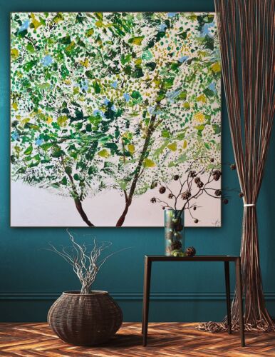 Framed Monet Style Original Abstract Oil Painting On Canvas 100x100cm Emerald Bloom Oka floral