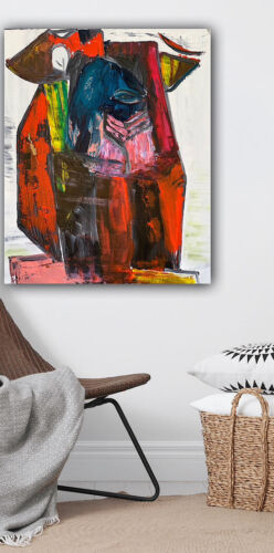 Original abstract Cubism style Oil Painting On Deep 2cm Canvas 50x60cm Owl Tate