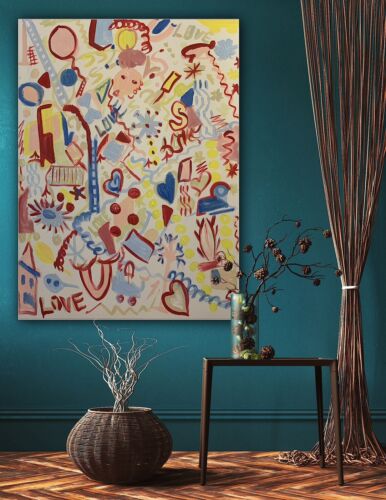 Large Abstract Original Oil Painting On 100x80cm canvas Graffiti Art Love Wins