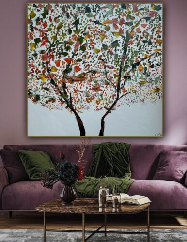 Framed Monet Style Original Abstract Oil Painting On Canvas 80 x 80cm Lot of flowers